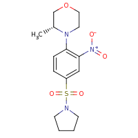 2d structure of (3R)-3-methyl-4-[2-nitro-4-(pyrrolidine-1-sulfonyl)phenyl]morpholine