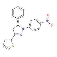 2d structure of (5R)-1-(4-nitrophenyl)-5-phenyl-3-(thiophen-2-yl)-4,5-dihydro-1H-pyrazole