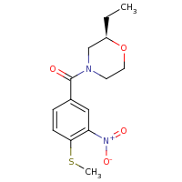 2d structure of (2R)-2-ethyl-4-{[4-(methylsulfanyl)-3-nitrophenyl]carbonyl}morpholine