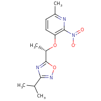 2d structure of 6-methyl-2-nitro-3-[(1S)-1-[3-(propan-2-yl)-1,2,4-oxadiazol-5-yl]ethoxy]pyridine