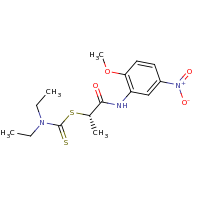 2d structure of (2S)-2-[(diethylcarbamothioyl)sulfanyl]-N-(2-methoxy-5-nitrophenyl)propanamide