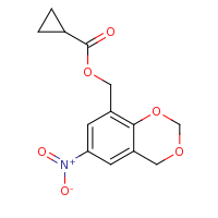 2d structure of (6-nitro-2,4-dihydro-1,3-benzodioxin-8-yl)methyl cyclopropanecarboxylate