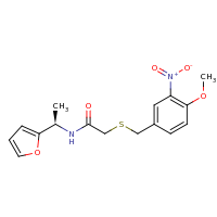 2d structure of N-[(1R)-1-(furan-2-yl)ethyl]-2-{[(4-methoxy-3-nitrophenyl)methyl]sulfanyl}acetamide