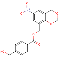 2d structure of (6-nitro-2,4-dihydro-1,3-benzodioxin-8-yl)methyl 4-(hydroxymethyl)benzoate