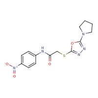 2d structure of N-(4-nitrophenyl)-2-{[5-(pyrrolidin-1-yl)-1,3,4-oxadiazol-2-yl]sulfanyl}acetamide