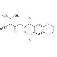 2d structure of (3E)-3-(1-aminoethylidene)-3-cyano-2-oxopropyl 7-nitro-2,3-dihydro-1,4-benzodioxine-6-carboxylate