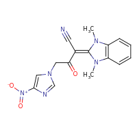 2d structure of 2-(1,3-dimethyl-2,3-dihydro-1H-1,3-benzodiazol-2-ylidene)-4-(4-nitro-1H-imidazol-1-yl)-3-oxobutanenitrile
