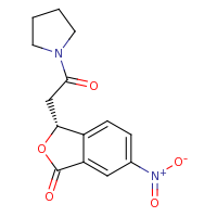 2d structure of (3R)-6-nitro-3-[2-oxo-2-(pyrrolidin-1-yl)ethyl]-1,3-dihydro-2-benzofuran-1-one