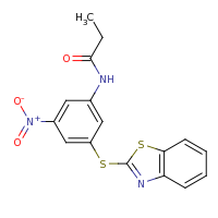 2d structure of N-[3-(1,3-benzothiazol-2-ylsulfanyl)-5-nitrophenyl]propanamide