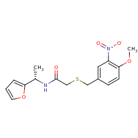 2d structure of N-[(1S)-1-(furan-2-yl)ethyl]-2-{[(4-methoxy-3-nitrophenyl)methyl]sulfanyl}acetamide