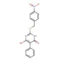2d structure of 6-hydroxy-2-{[(4-nitrophenyl)methyl]sulfanyl}-5-phenyl-3,4-dihydropyrimidin-4-one