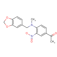 2d structure of 1-{4-[(2H-1,3-benzodioxol-5-ylmethyl)(methyl)amino]-3-nitrophenyl}ethan-1-one