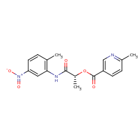2d structure of (1R)-1-[(2-methyl-5-nitrophenyl)carbamoyl]ethyl 6-methylpyridine-3-carboxylate