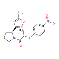 2d structure of (2S)-1-[(2S)-2-(5-methyl-1,2-oxazol-3-yl)pyrrolidin-1-yl]-2-[(4-nitrophenyl)sulfanyl]propan-1-one