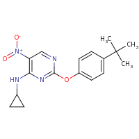 2d structure of 2-(4-tert-butylphenoxy)-N-cyclopropyl-5-nitropyrimidin-4-amine