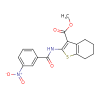 2d structure of methyl 2-[(3-nitrobenzene)amido]-4,5,6,7-tetrahydro-1-benzothiophene-3-carboxylate