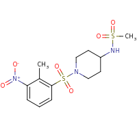 2d structure of N-{1-[(2-methyl-3-nitrobenzene)sulfonyl]piperidin-4-yl}methanesulfonamide