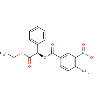 2d structure of ethyl (2R)-2-[(4-amino-3-nitrophenyl)carbonyloxy]-2-phenylacetate