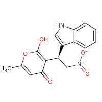 2d structure of 2-hydroxy-3-[(1R)-1-(1H-indol-3-yl)-2-nitroethyl]-6-methyl-4H-pyran-4-one
