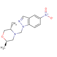 2d structure of 1-{[(2R,5S)-2,5-dimethylmorpholin-4-yl]methyl}-5-nitro-1H-indazole