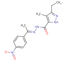 2d structure of 3-ethyl-4-methyl-N'-[(1E)-1-(4-nitrophenyl)ethylidene]-1H-pyrazole-5-carbohydrazide