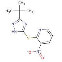 2d structure of 2-[(3-tert-butyl-1H-1,2,4-triazol-5-yl)sulfanyl]-3-nitropyridine