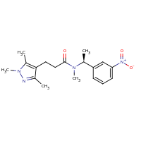 2d structure of N-methyl-N-[(1S)-1-(3-nitrophenyl)ethyl]-3-(1,3,5-trimethyl-1H-pyrazol-4-yl)propanamide