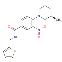 2d structure of 4-[(3R)-3-methylpiperidin-1-yl]-3-nitro-N-(thiophen-2-ylmethyl)benzamide
