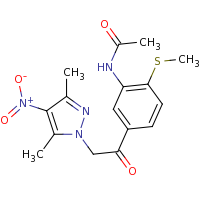 2d structure of N-{5-[2-(3,5-dimethyl-4-nitro-1H-pyrazol-1-yl)acetyl]-2-(methylsulfanyl)phenyl}acetamide