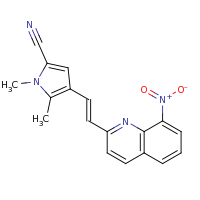 2d structure of 1,5-dimethyl-4-[(E)-2-(8-nitroquinolin-2-yl)ethenyl]-1H-pyrrole-2-carbonitrile