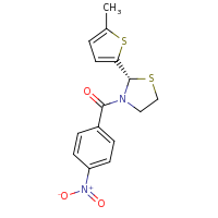 2d structure of (2S)-2-(5-methylthiophen-2-yl)-3-[(4-nitrophenyl)carbonyl]-1,3-thiazolidine