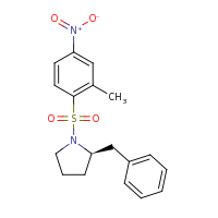 2d structure of (2R)-2-benzyl-1-[(2-methyl-4-nitrobenzene)sulfonyl]pyrrolidine