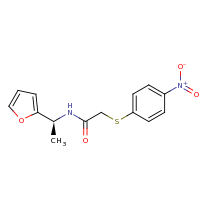 2d structure of N-[(1S)-1-(furan-2-yl)ethyl]-2-[(4-nitrophenyl)sulfanyl]acetamide