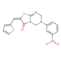2d structure of 3-(3-nitrophenyl)-7-(thiophen-2-ylmethylidene)-2H,3H,4H,6H,7H-[1,3]thiazolo[3,2-a][1,3,5]triazin-6-one