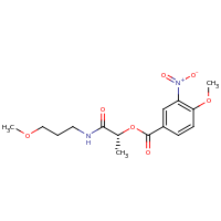 2d structure of (1R)-1-[(3-methoxypropyl)carbamoyl]ethyl 4-methoxy-3-nitrobenzoate