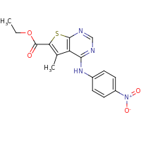2d structure of ethyl 5-methyl-4-[(4-nitrophenyl)amino]thieno[2,3-d]pyrimidine-6-carboxylate