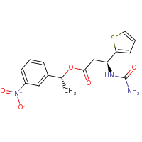 2d structure of (1R)-1-(3-nitrophenyl)ethyl (3S)-3-(carbamoylamino)-3-(thiophen-2-yl)propanoate