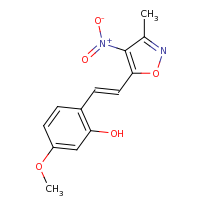 2d structure of 5-methoxy-2-[(E)-2-(3-methyl-4-nitro-1,2-oxazol-5-yl)ethenyl]phenol