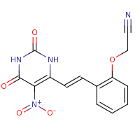 2d structure of 2-{2-[(E)-2-(5-nitro-2,6-dioxo-1,2,3,6-tetrahydropyrimidin-4-yl)ethenyl]phenoxy}acetonitrile