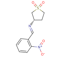2d structure of (3S)-3-[(E)-[(2-nitrophenyl)methylidene]amino]-1$l^{6}-thiolane-1,1-dione