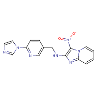 2d structure of N-{[6-(1H-imidazol-1-yl)pyridin-3-yl]methyl}-3-nitroimidazo[1,2-a]pyridin-2-amine
