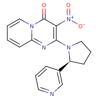 2d structure of 3-nitro-2-[(2S)-2-(pyridin-3-yl)pyrrolidin-1-yl]-4H-pyrido[1,2-a]pyrimidin-4-one