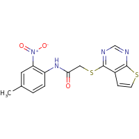 2d structure of N-(4-methyl-2-nitrophenyl)-2-{thieno[2,3-d]pyrimidin-4-ylsulfanyl}acetamide