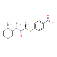 2d structure of (2R)-N-methyl-N-[(1R,2R)-2-methylcyclohexyl]-2-[(4-nitrophenyl)sulfanyl]propanamide