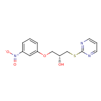 2d structure of 2-{[(2R)-2-hydroxy-3-(3-nitrophenoxy)propyl]sulfanyl}pyrimidine