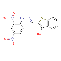 2d structure of 2-[(1E)-[2-(2,4-dinitrophenyl)hydrazin-1-ylidene]methyl]-1-benzothiophen-3-ol