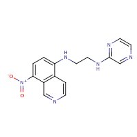 2d structure of N-{2-[(8-nitroisoquinolin-5-yl)amino]ethyl}pyrazin-2-amine