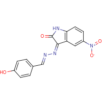 2d structure of (3Z)-3-[(E)-2-[(4-hydroxyphenyl)methylidene]hydrazin-1-ylidene]-5-nitro-2,3-dihydro-1H-indol-2-one
