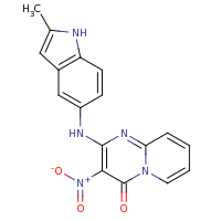 2d structure of 2-[(2-methyl-1H-indol-5-yl)amino]-3-nitro-4H-pyrido[1,2-a]pyrimidin-4-one