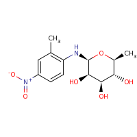 2d structure of (2S,3R,4R,5R,6S)-2-methyl-6-[(2-methyl-4-nitrophenyl)amino]oxane-3,4,5-triol